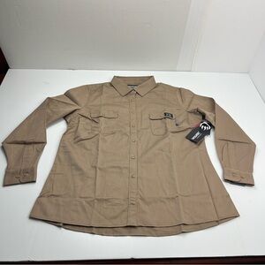 Wolverine FR Utility Women Twill Khaki Button Down Shirt Long Sleeve Size XL NEW